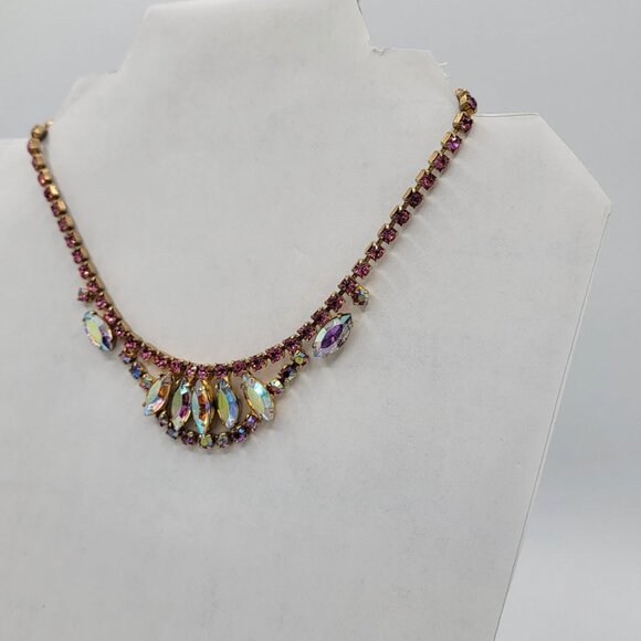 Vintage Pink and Aurora Borealis Rhinestone Choker Necklace - Picture 6 of 9